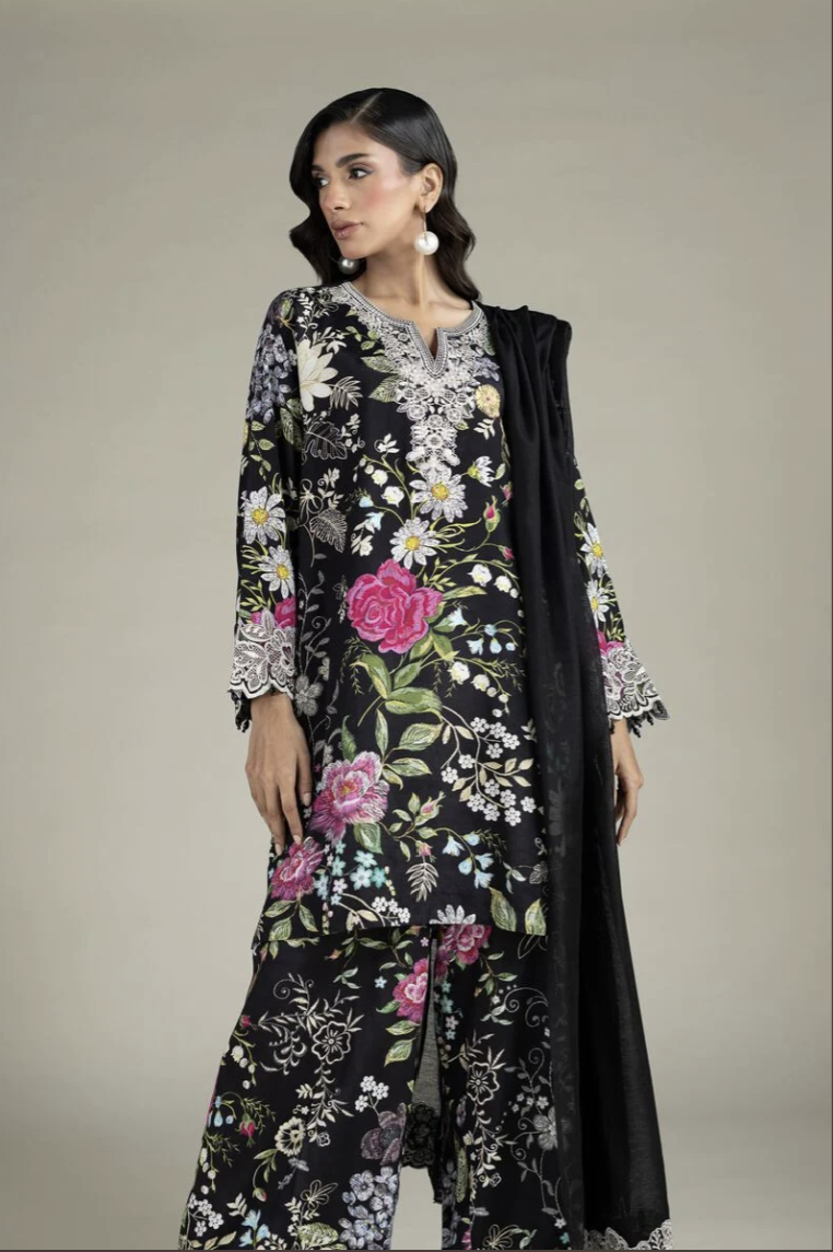 Three-Piece Tailored Set | Embroidered | Raw Silk | KHAADI
