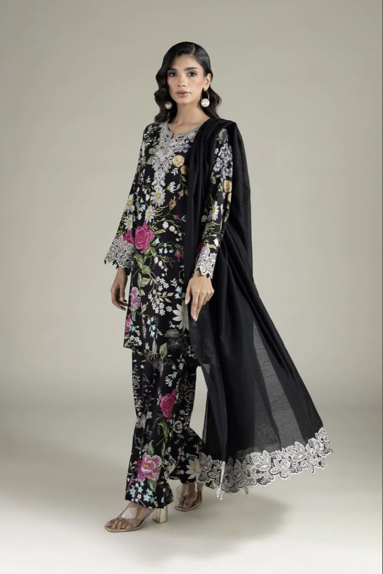 Three-Piece Tailored Set | Embroidered | Raw Silk | KHAADI