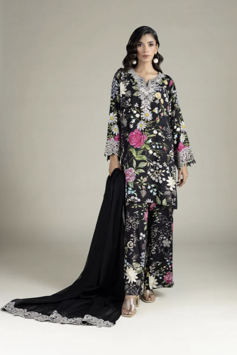 Three-Piece Tailored Set | Embroidered | Raw Silk | KHAADI