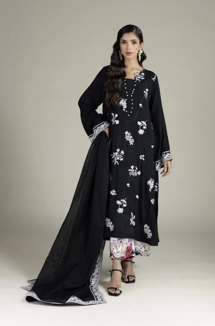 Tailored 3-Piece Set | Embroidered | Raw Silk | KHAADI