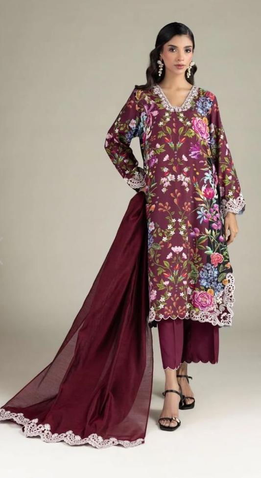 Tailored 3-Piece Set | Embroidered | Raw Silk | KHAADI